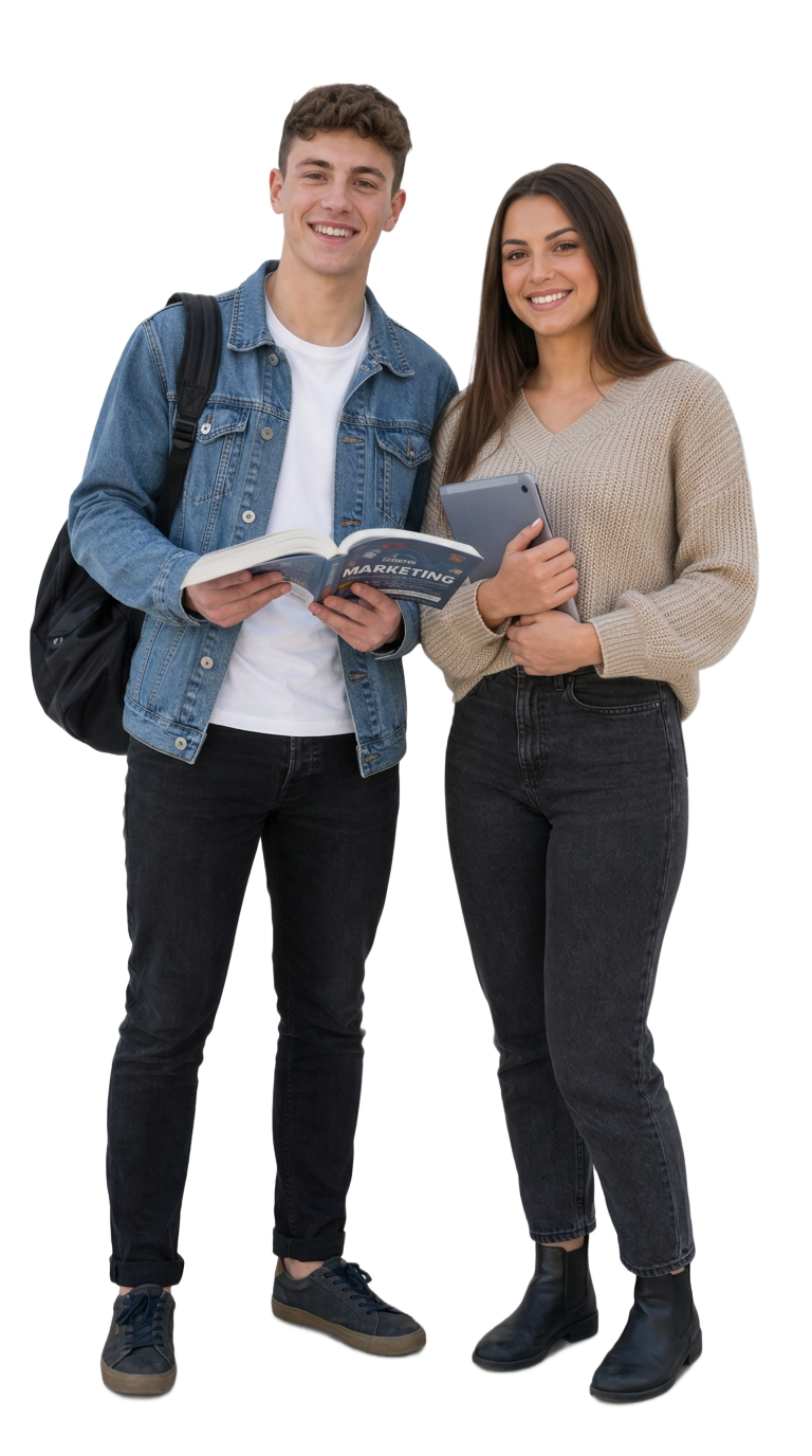 Estudiantes de Formación Profesional estudiando con libros y tablet
